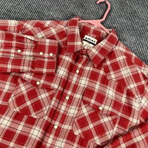 Ariat Shirt Mens XL Extra Large Red Plaid Long Sleeve Snap Western Casual